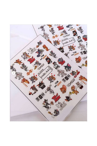 Tom Ve Jery Desenli Tırnak Dövmesi Tırnak Tattoo Nail Art Tırnak Sticker