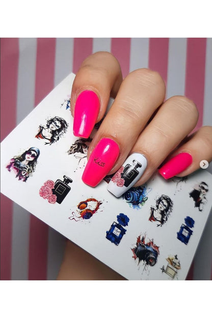 Güzel Kadın Desenli Tırnak Dövmesi Tırnak Tattoo Nail Art Tırnak Sticker