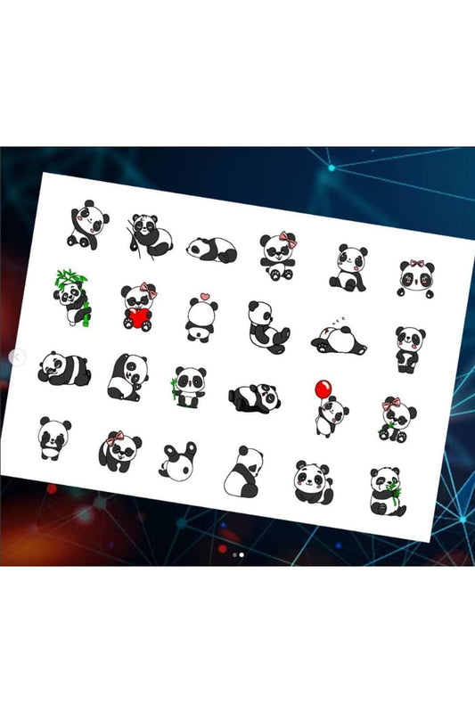 Panda Desenli Tırnak Dövmesi Tırnak Tattoo Nail Art Tırnak Sticker