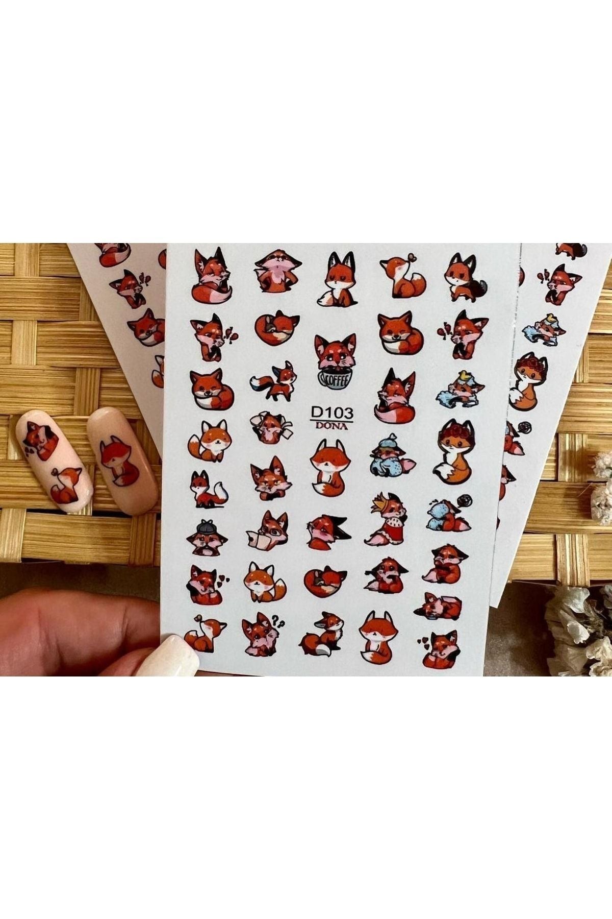 Tilki Desenli Tırnak Dövmesi Tırnak Tattoo Nail Art Tırnak Sticker