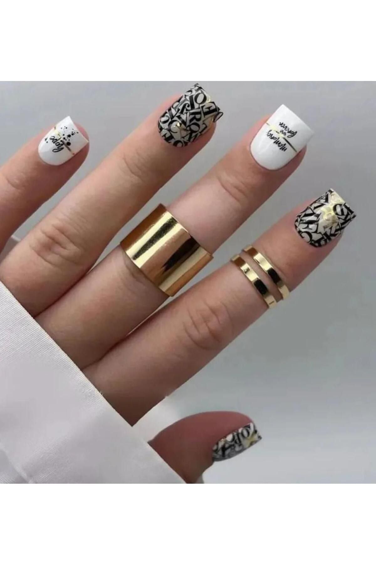 Yazı Desenli Desenli Tırnak Dövmesi Tırnak Tattoo Nail Art Tırnak Sticker