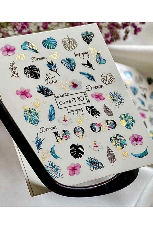 Renkli Yaprak? Desenli Tırnak Dövmesi Tırnak Tattoo Nail Art Tırnak Sticker