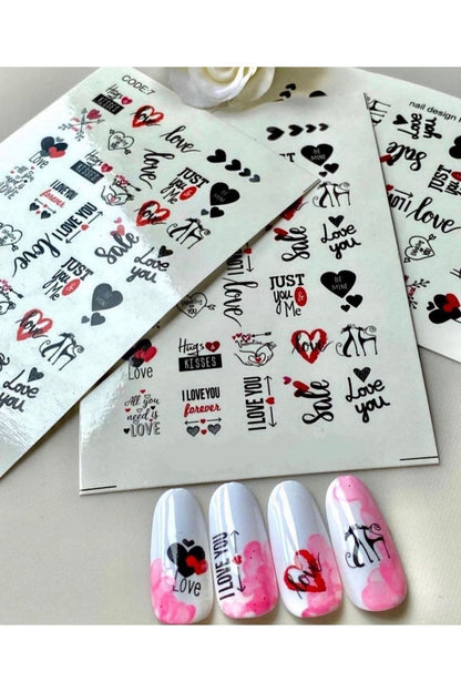 Aşk Love Kalp Desenli Tırnak Dövmesi Tırnak Tattoo Nail Art Tırnak Sticker