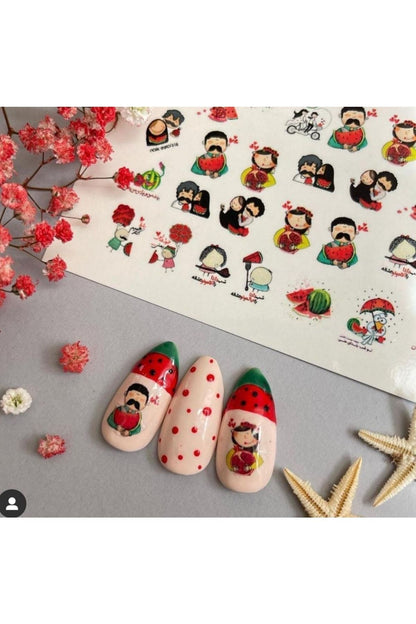 Karpuz Desenli Tırnak Dövmesi Tırnak Tattoo Nail Art Tırnak Sticker