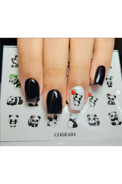 Panda Desenli Tırnak Dövmesi Tırnak Tattoo Nail Art Tırnak Sticker