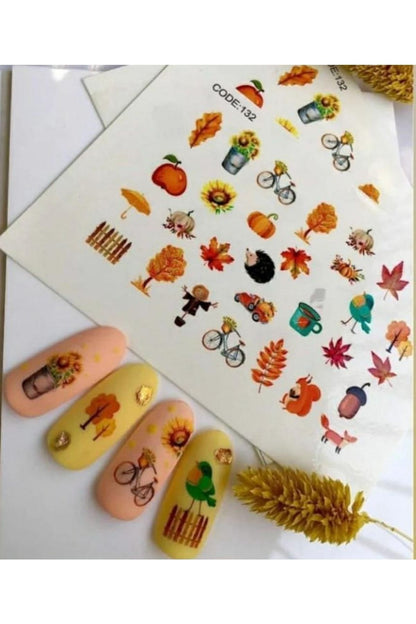 Son Bahar Desenli Tırnak Dövmesi Tırnak Tattoo Nail Art Tırnak Sticker