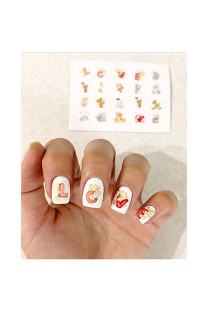 Aşk Ayısı Desenli Tırnak Dövmesi Tırnak Tattoo Nail Art Tırnak Sticker