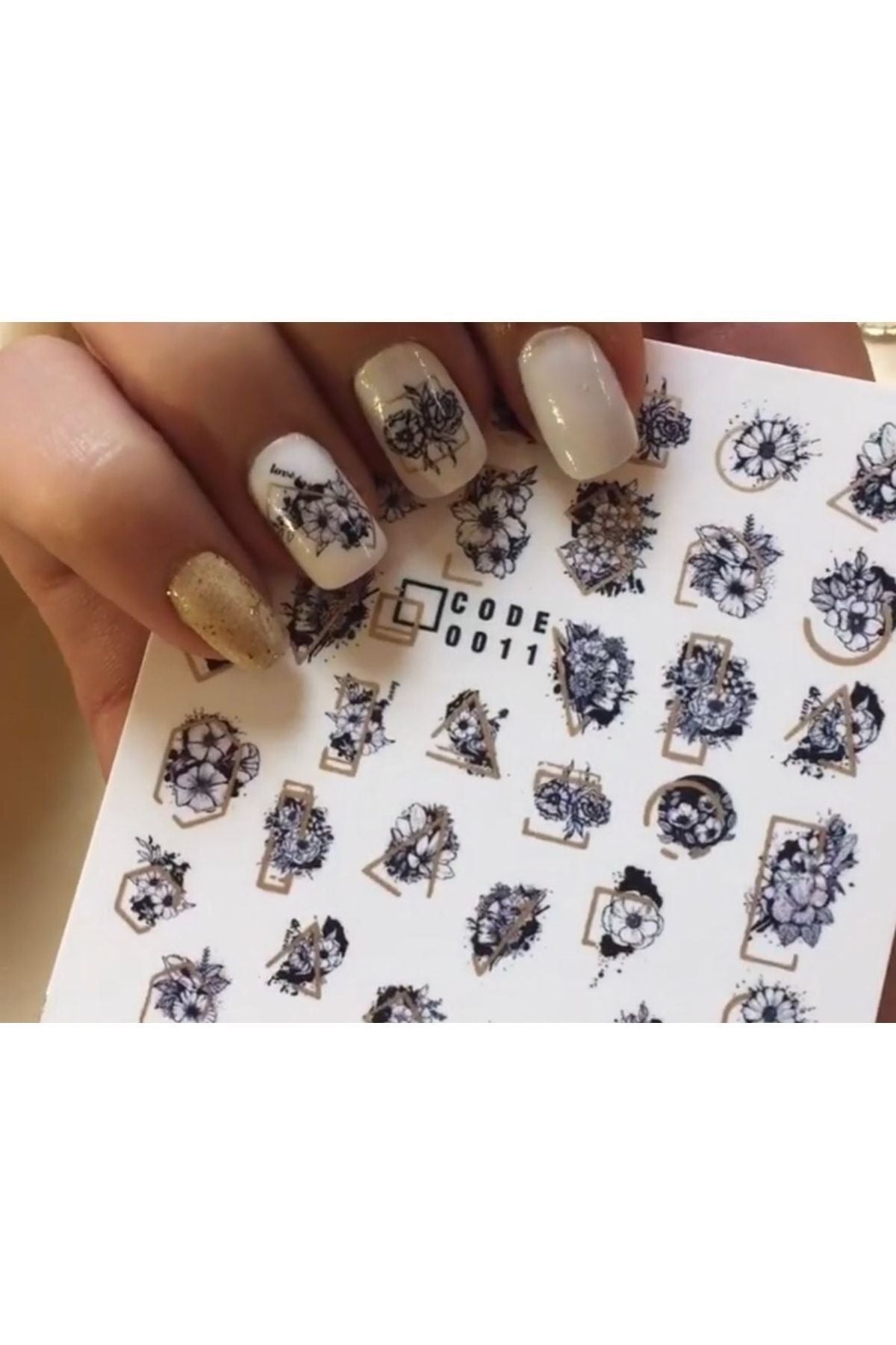 Siyah Gül Desenli Tırnak Dövmesi Tırnak Tattoo Nail Art Tırnak Sticker