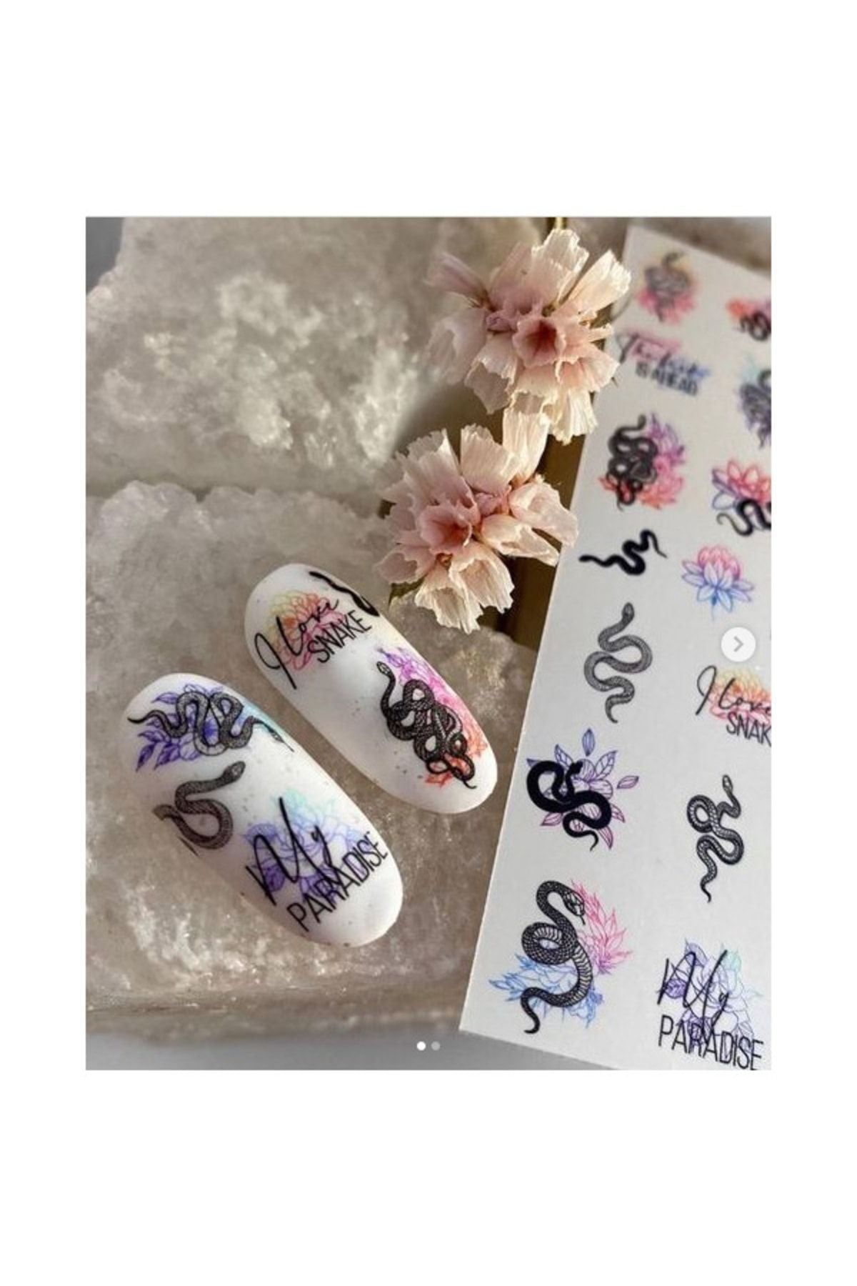 Renkli Yılan Desenli Tırnak Dövmesi Tırnak Tattoo Nail Art Tırnak Sticker