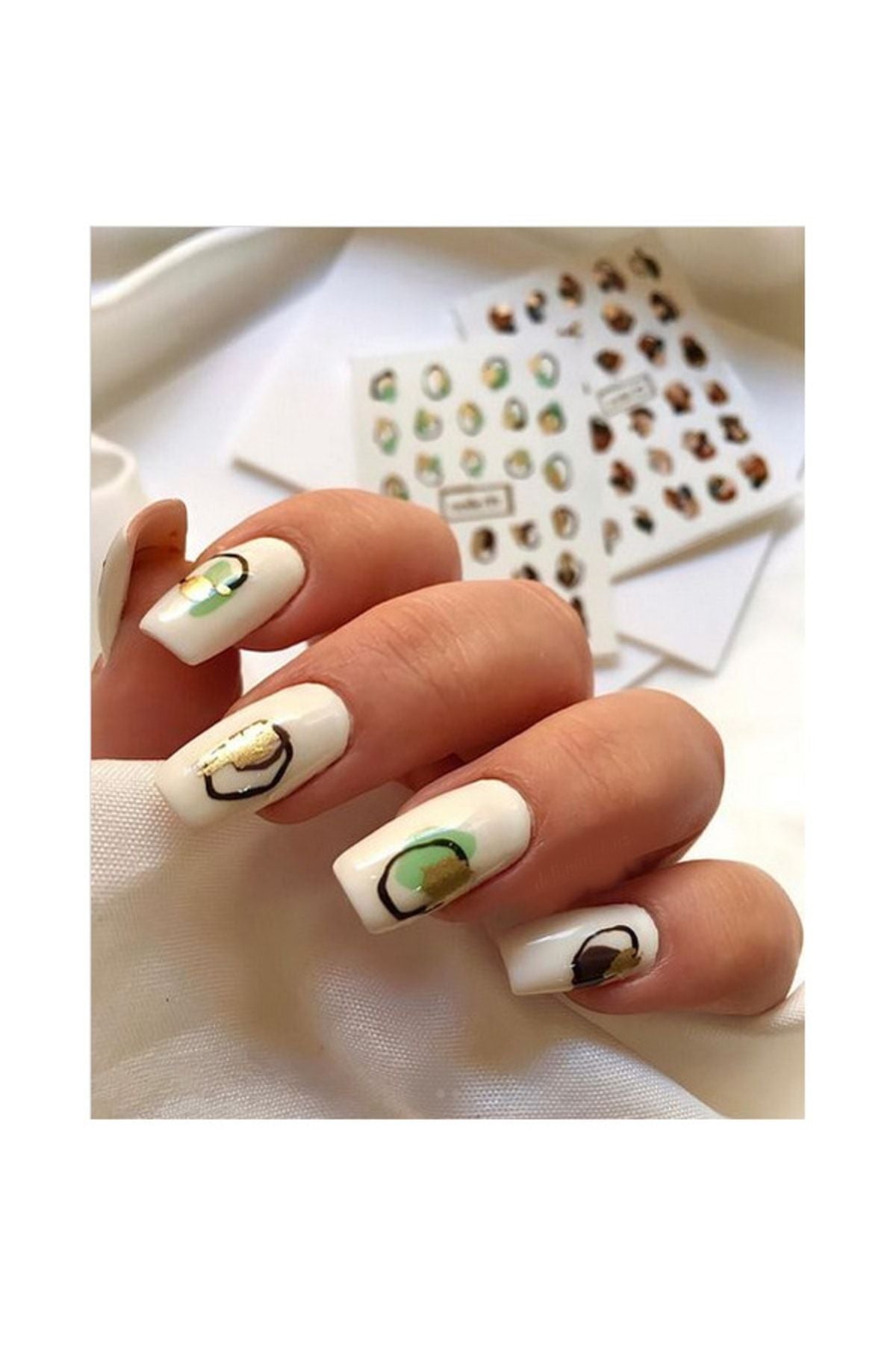 Kahve Yeşil Desenli Tırnak Dövmesi Tırnak Tattoo Nail Art Tırnak Sticker