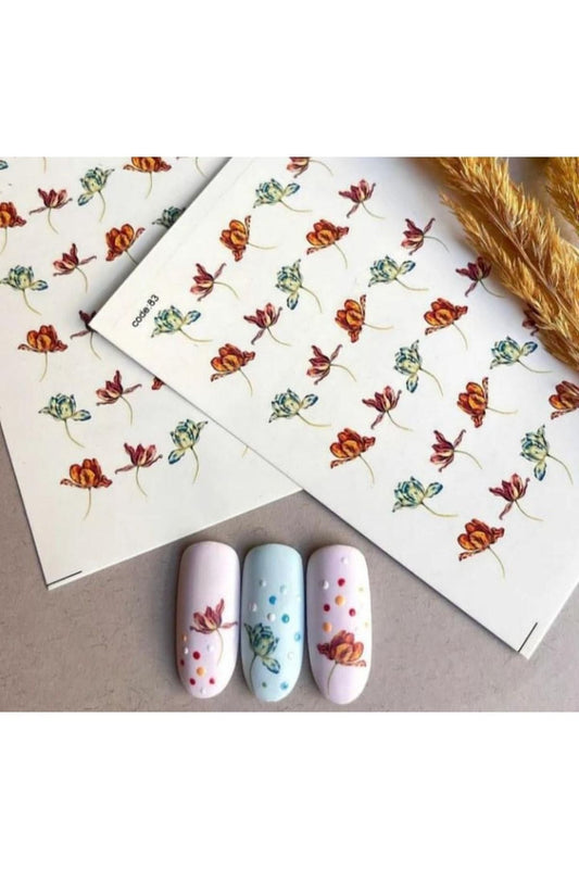 Kahve Gül Desenli Tırnak Dövmesi Tırnak Tattoo Nail Art Tırnak Sticker