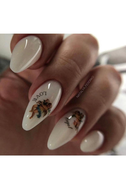 Melek Desenli Tırnak Dövmesi Tırnak Tattoo Nail Art Tırnak Sticker