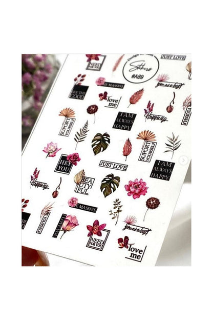 Gül Desenli Tırnak Dövmesi Tırnak Tattoo Nail Art Tırnak Sticker