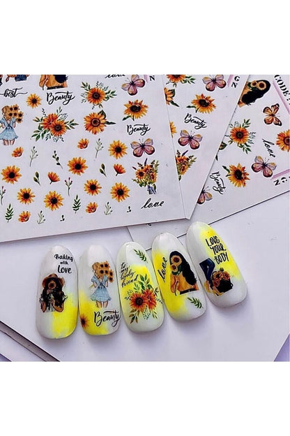 Ay Çiçek Desenli Tırnak Dövmesi Tırnak Tattoo Nail Art Tırnak Sticker