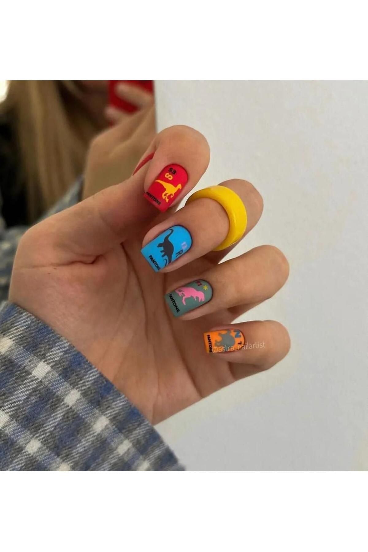 Dinasor Desenli Tırnak Dövmesi Tırnak Tattoo Nail Art Tırnak Sticker