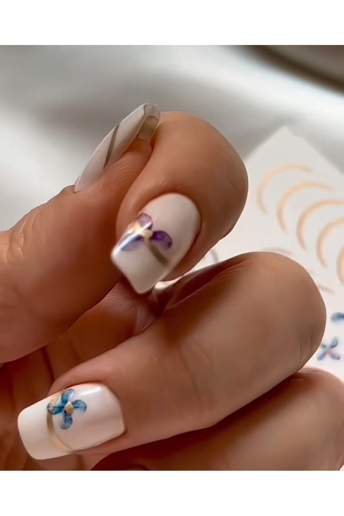 Frenç Mavi gül Desenli Tırnak Dövmesi Tırnak Tattoo Nail Art Tırnak Sticker