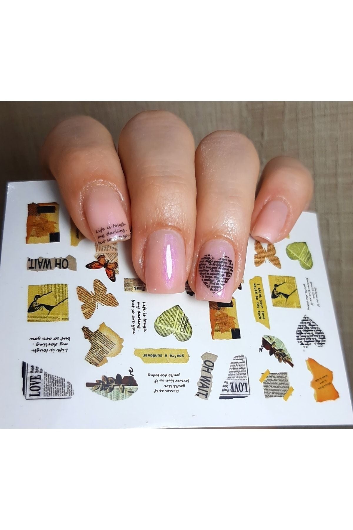 Kelebek Yazı Desenli Tırnak Dövmesi Tırnak Tattoo Nail Art Tırnak Sticker