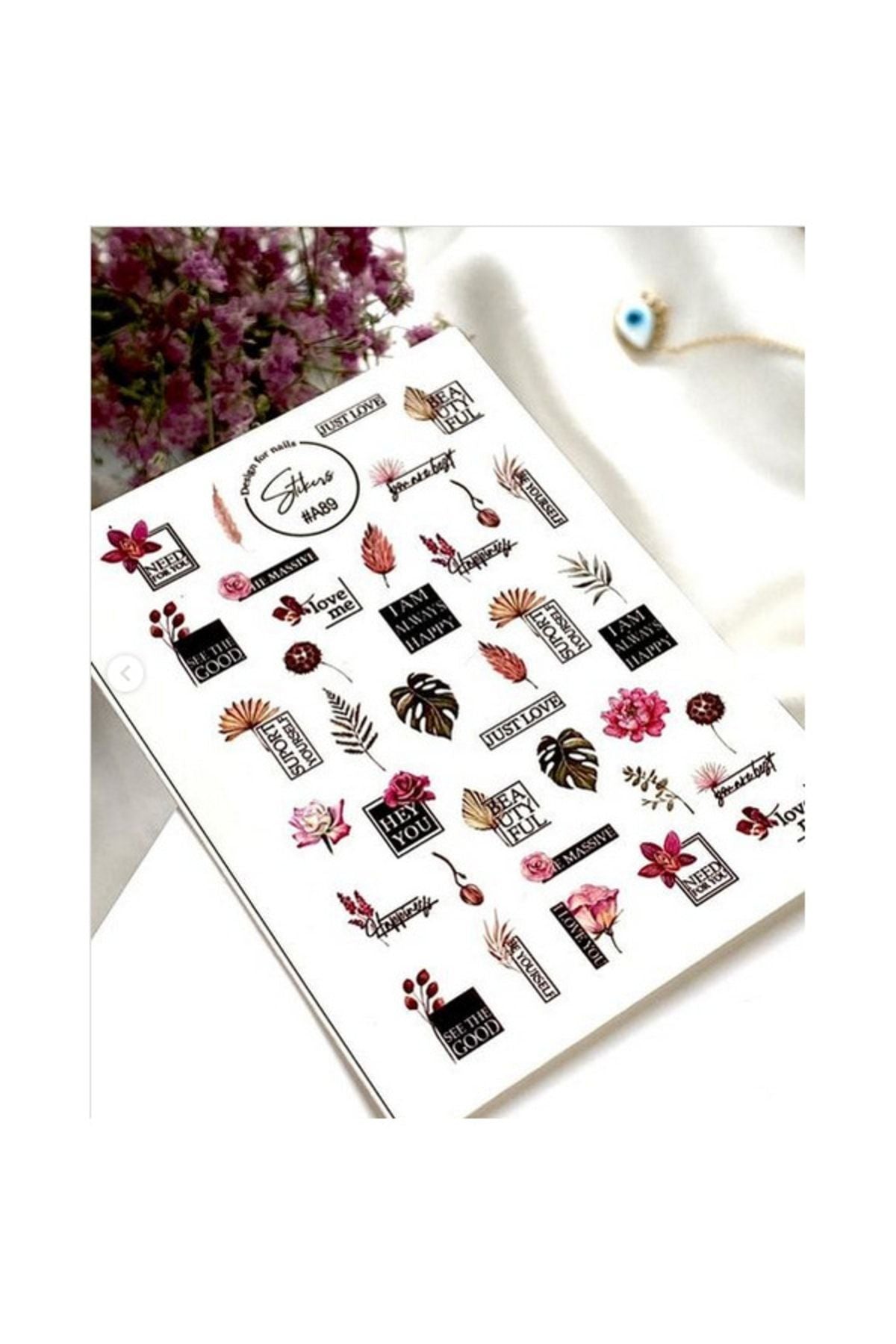 Gül Desenli Tırnak Dövmesi Tırnak Tattoo Nail Art Tırnak Sticker