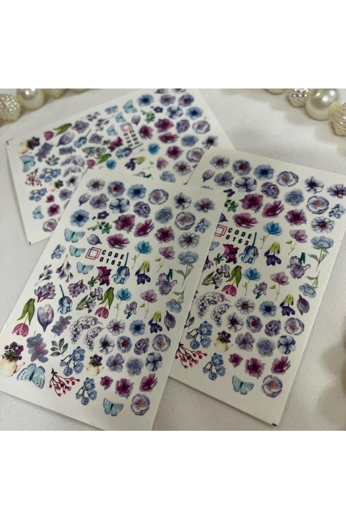 Mor Gül Desenli Tırnak Dövmesi Tırnak Tattoo Nail Art Tırnak Sticker