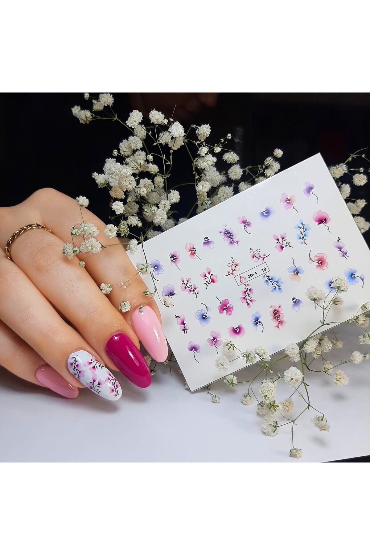 Ilk Bahar Çiçek Gul Desenli Tırnak Dövmesi Tırnak Tattoo Nail Art Tırnak Sticker