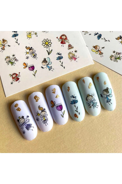 Peri Kızlar Desenli Tırnak Dövmesi Tırnak Tattoo Nail Art Tırnak Sticker