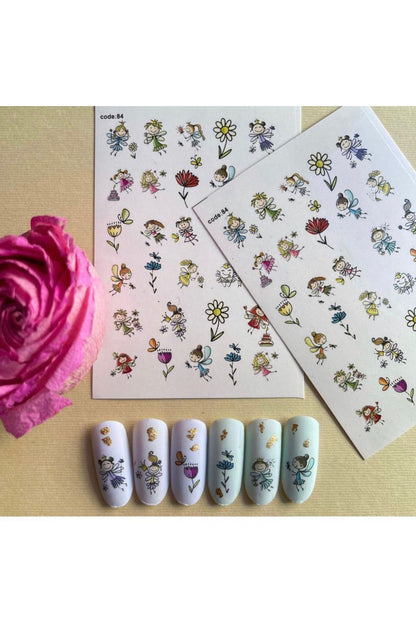 Peri Kızlar Desenli Tırnak Dövmesi Tırnak Tattoo Nail Art Tırnak Sticker