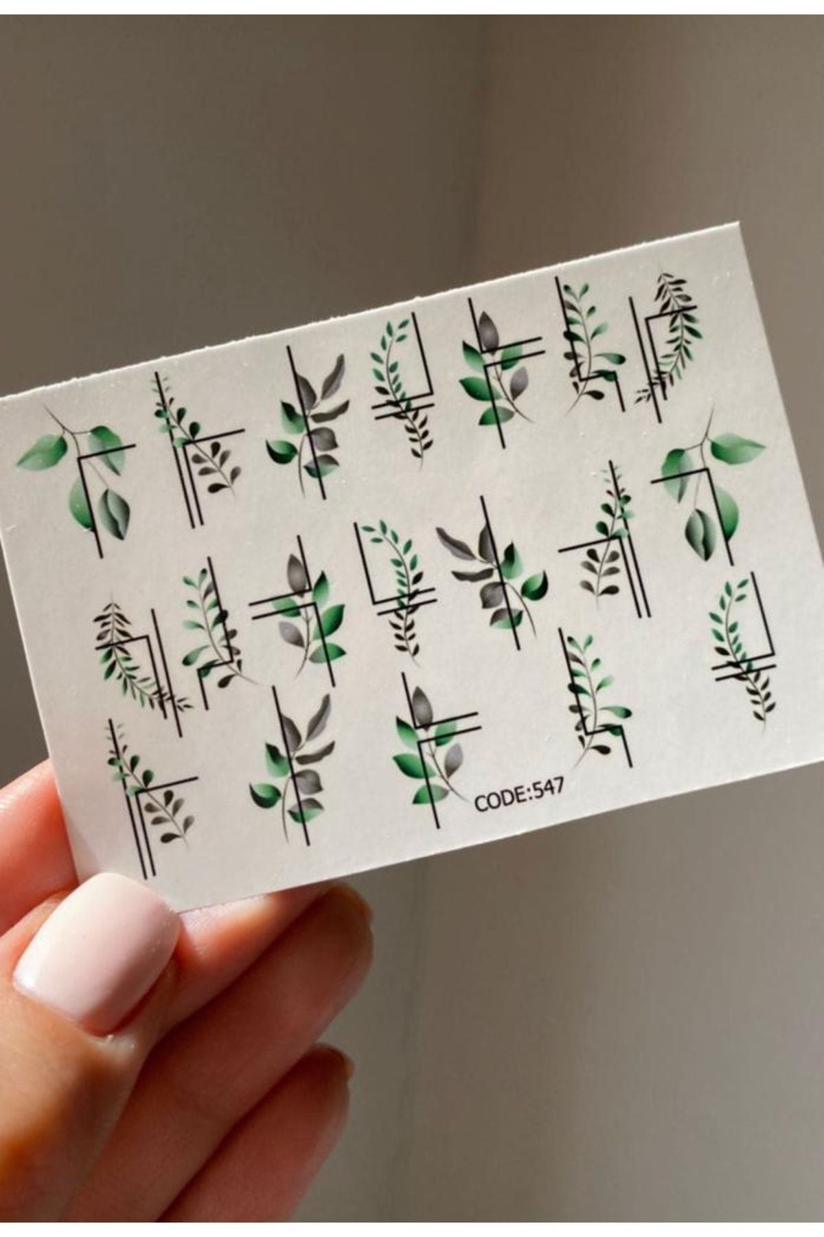 Yeşil Yaprak Desenli Tırnak Dövmesi Tırnak Tattoo Nail Art Tırnak Sticker