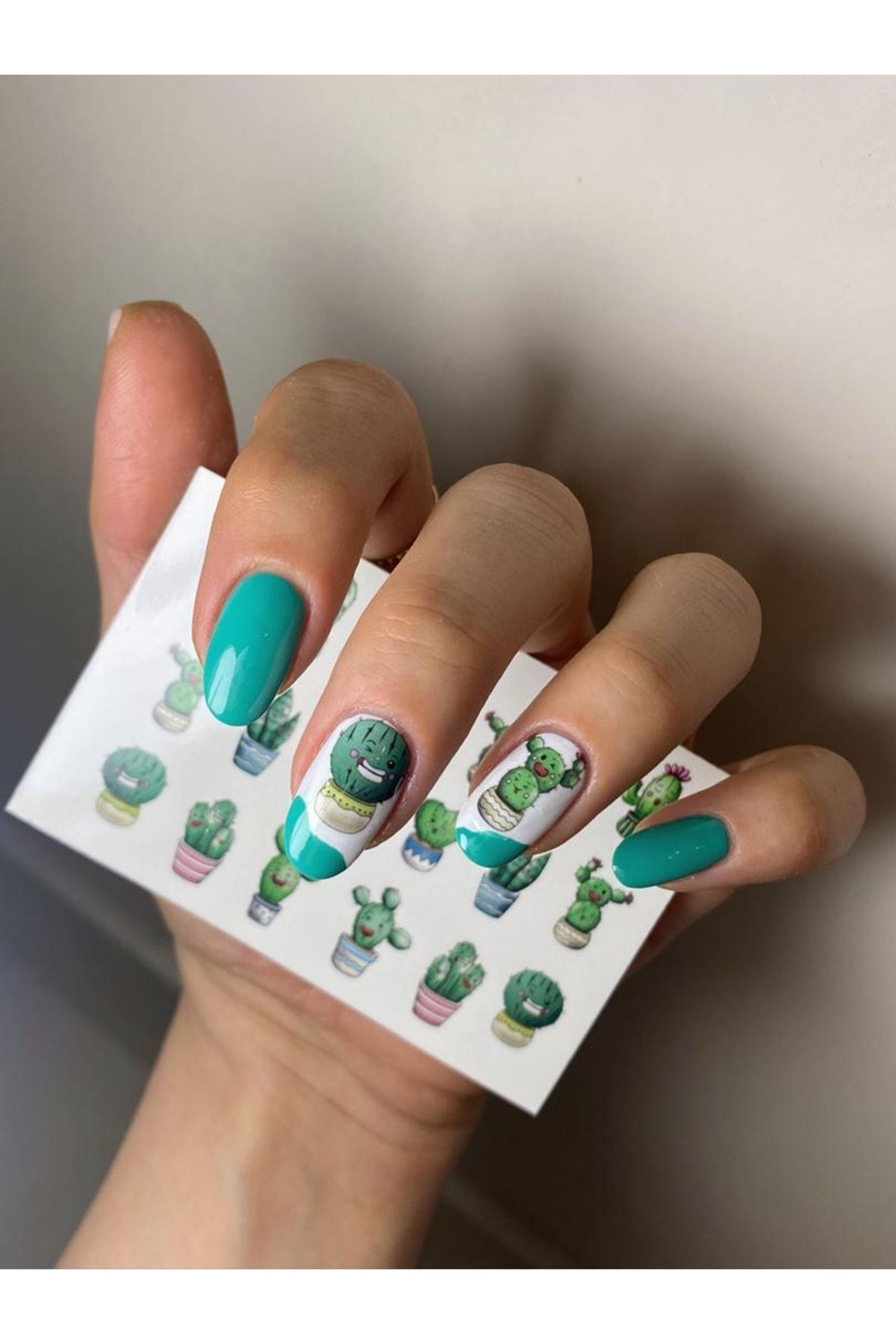 Kaktus Desenli Tırnak Dövmesi Tırnak Tattoo Nail Art Tırnak Sticker