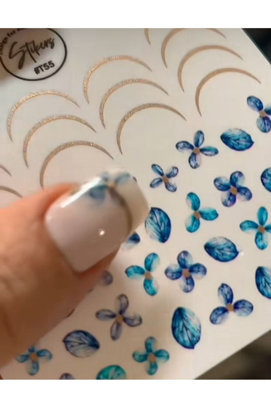 Frenç Mavi gül Desenli Tırnak Dövmesi Tırnak Tattoo Nail Art Tırnak Sticker