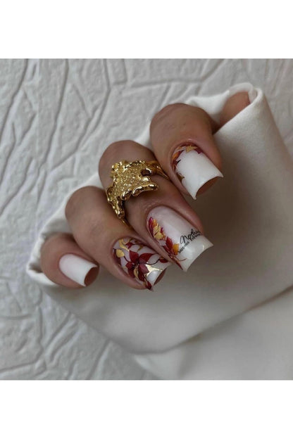 Son Bahar Yaprak Desenli Tırnak Dövmesi Tırnak Tattoo Nail Art Tırnak Sticker