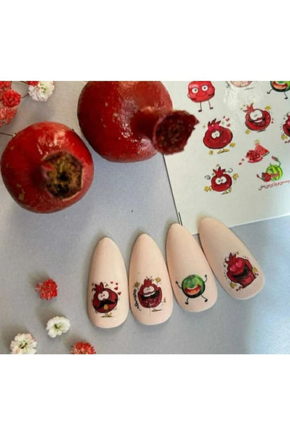 Nar Desenli Tırnak Dövmesi Tırnak Tattoo Nail Art Tırnak Sticker