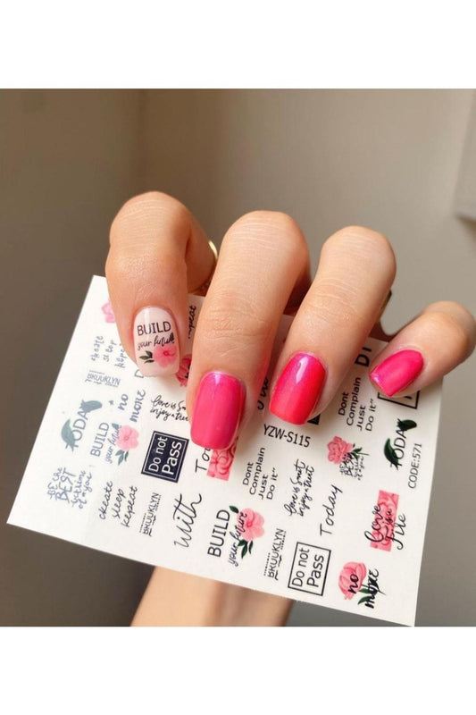 Pembe Gül Desenli Tırnak Dövmesi Tırnak Tattoo Nail Art Tırnak Sticker