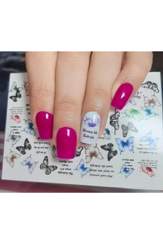 Yazı Ve Kelebek Desenli Tırnak Dövmesi Tırnak Tattoo Nail Art Tırnak Sticker