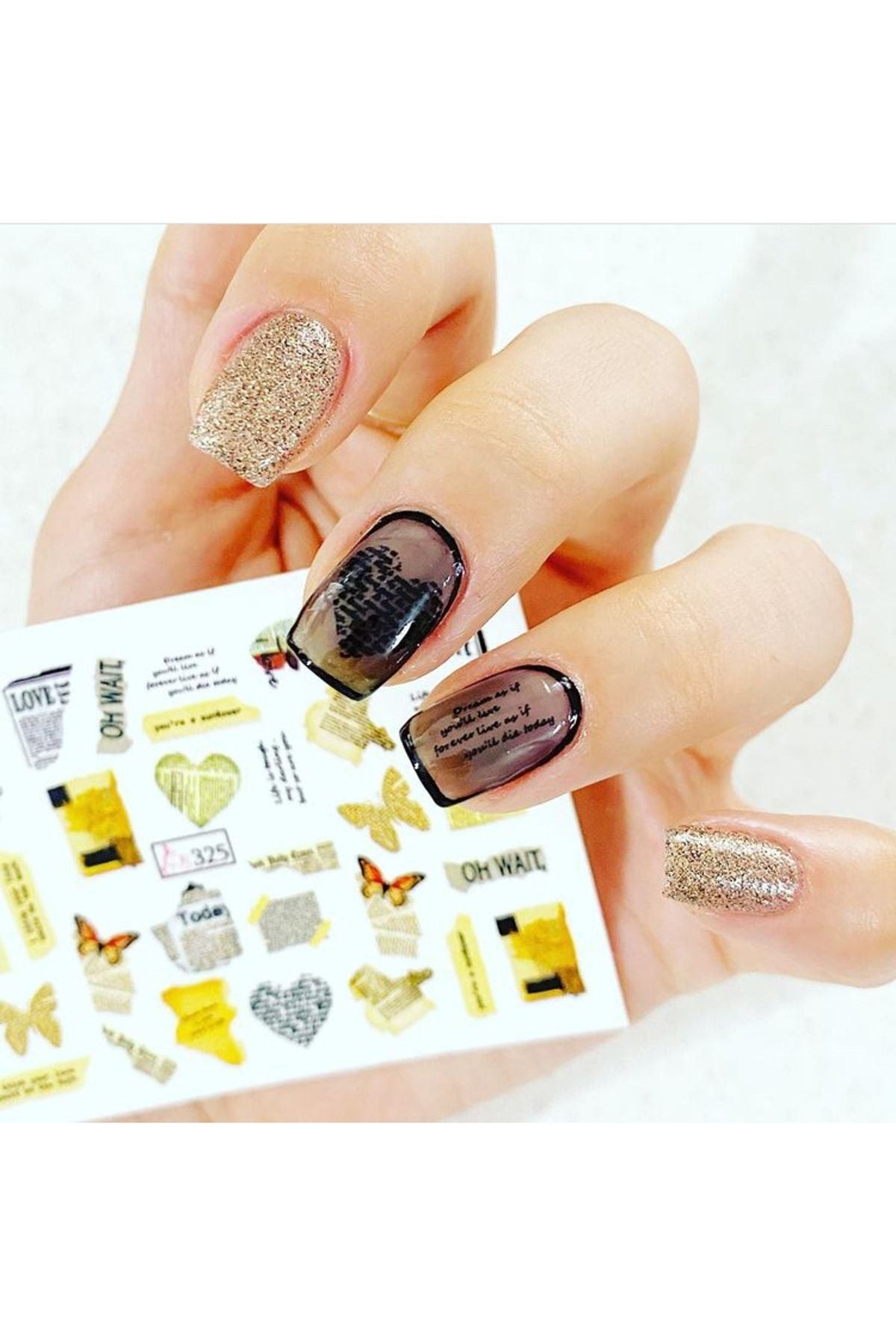 Kelebek Yazı Desenli Tırnak Dövmesi Tırnak Tattoo Nail Art Tırnak Sticker