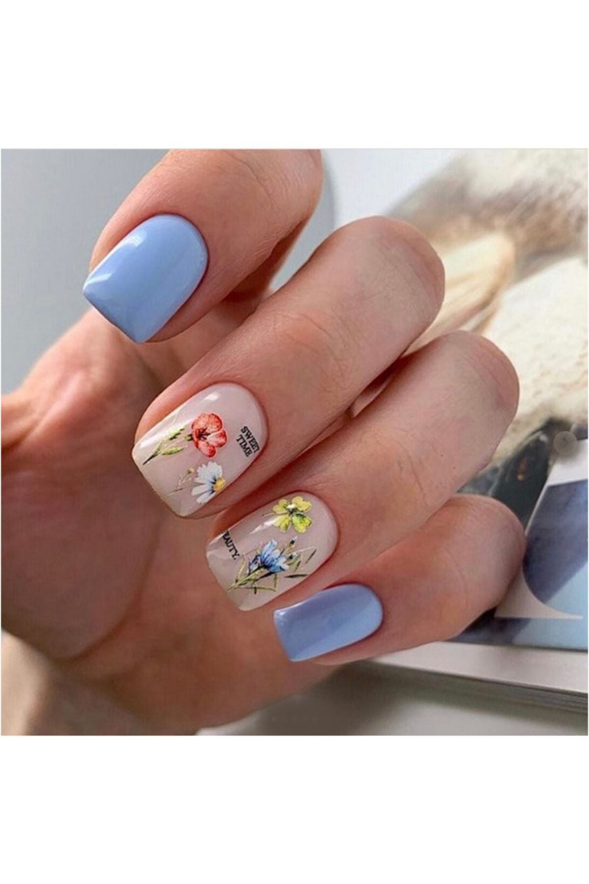 Firuze Gül Desenli Tırnak Dövmesi Tırnak Tattoo Nail Art Tırnak Sticker