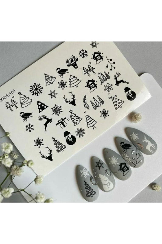 Siyah Çam Yeni Yıl Desenli New Year Yeniyıl Tırnak Dövmesi Tırnak Tattoo Nail Art Tırnak Sticker