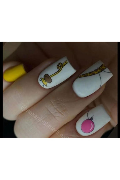 Zurafa Desenli Tırnak Dövmesi Tırnak Tattoo Nail Art Tırnak Sticker