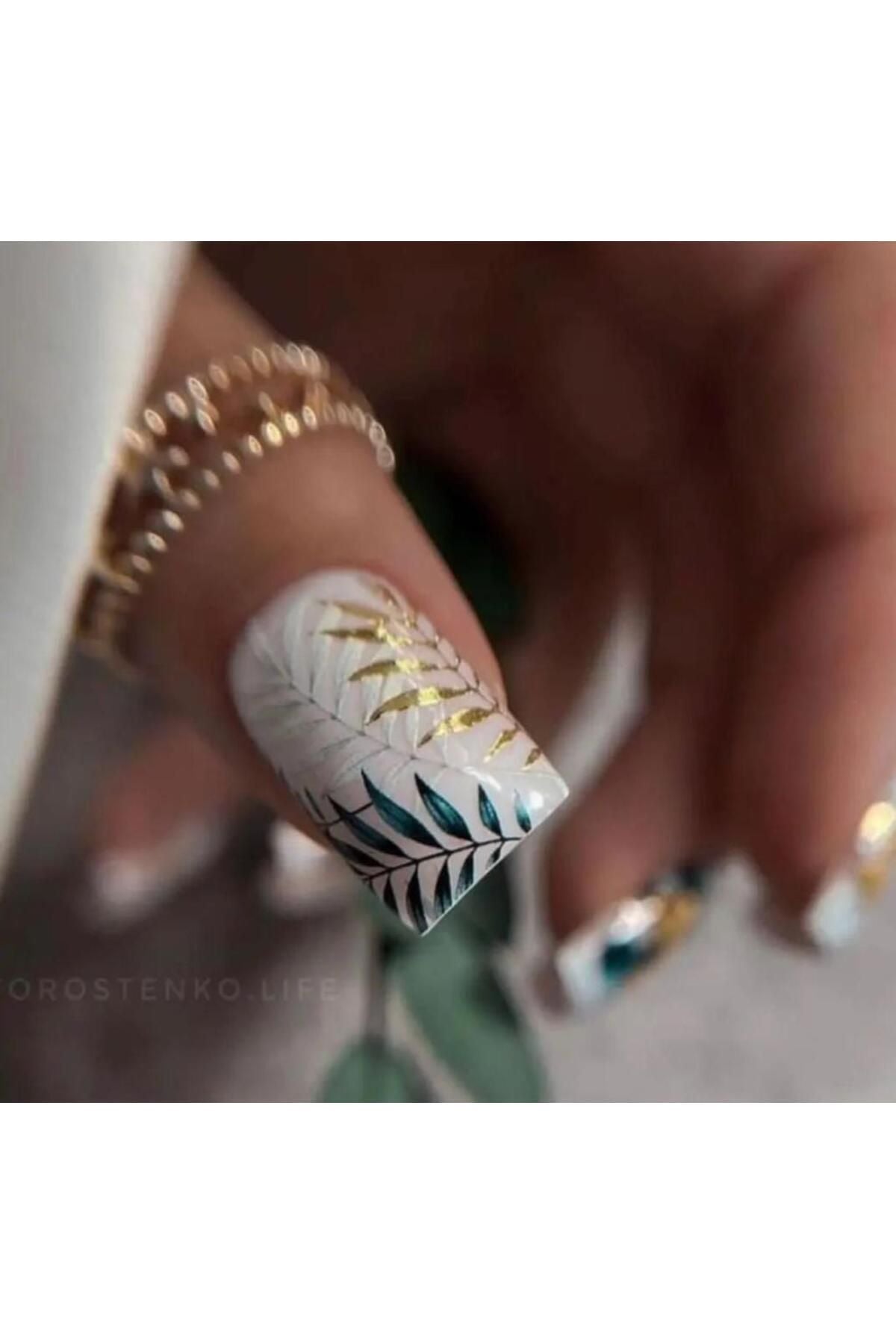 Yaprak Desenli Tırnak Dövmesi Tırnak Tattoo Nail Art Tırnak Sticker