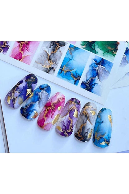 Parlak Mermer Desenli Tırnak Dövmesi Tırnak Tattoo Nail Art Tırnak Sticker