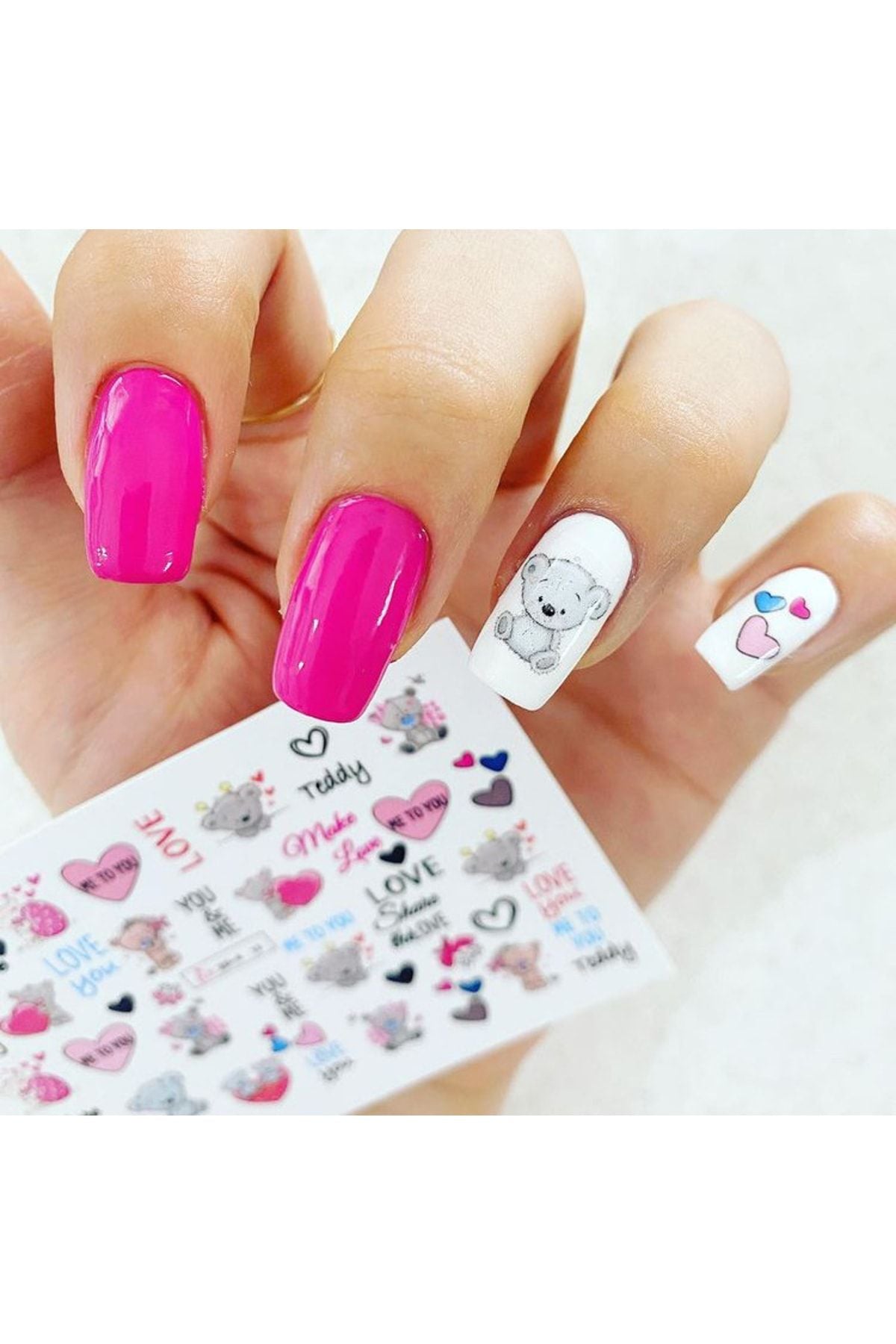 Tatlı Ayıcık Desenli Tırnak Dövmesi Tırnak Tattoo Nail Art Tırnak Sticker