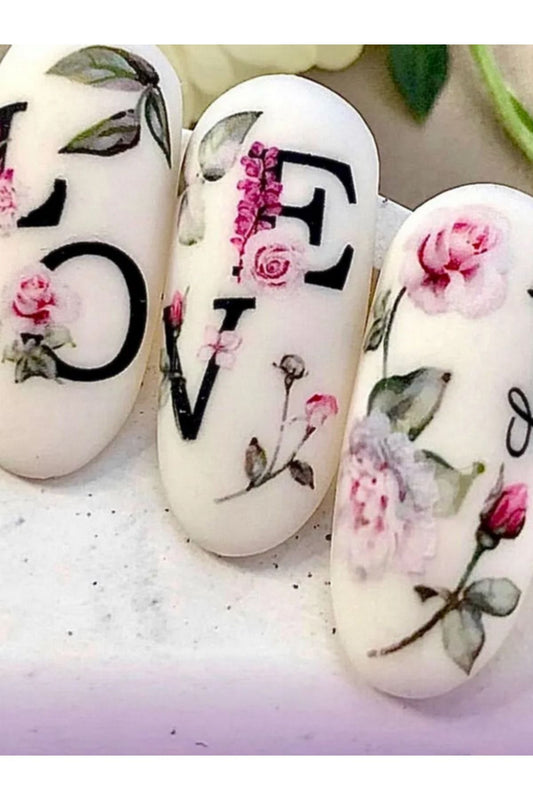 Love Gül Desenli Tırnak Dövmesi Tırnak Tattoo Nail Art Tırnak Sticker