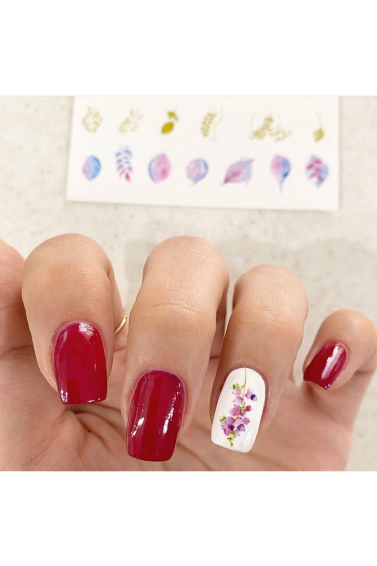 Yaprak Gül Desenli Tırnak Dövmesi Tırnak Tattoo Nail Art Tırnak Sticker