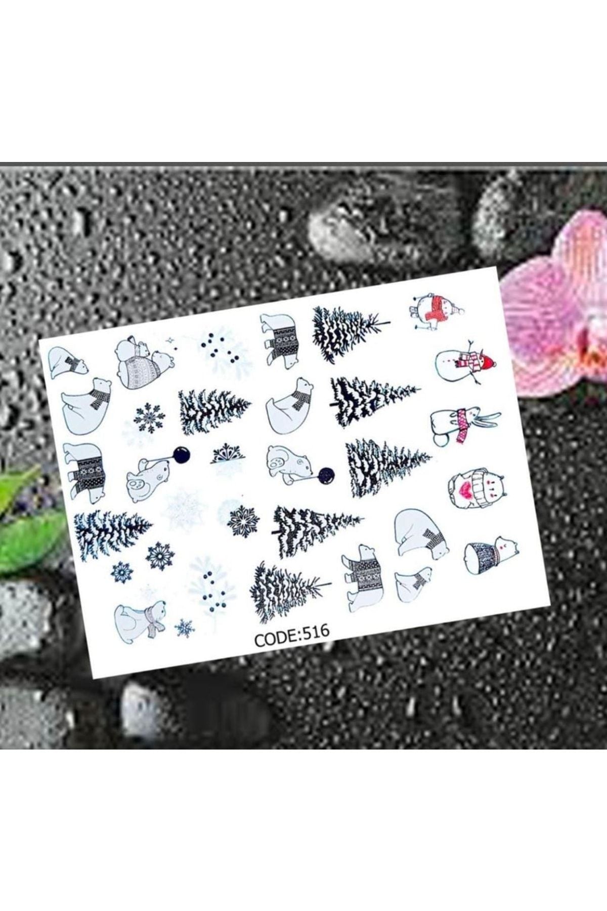 Yeni Yıl Ayı Desenli Tırnak Dövmesi Tırnak Tattoo Nail Art Tırnak Sticker