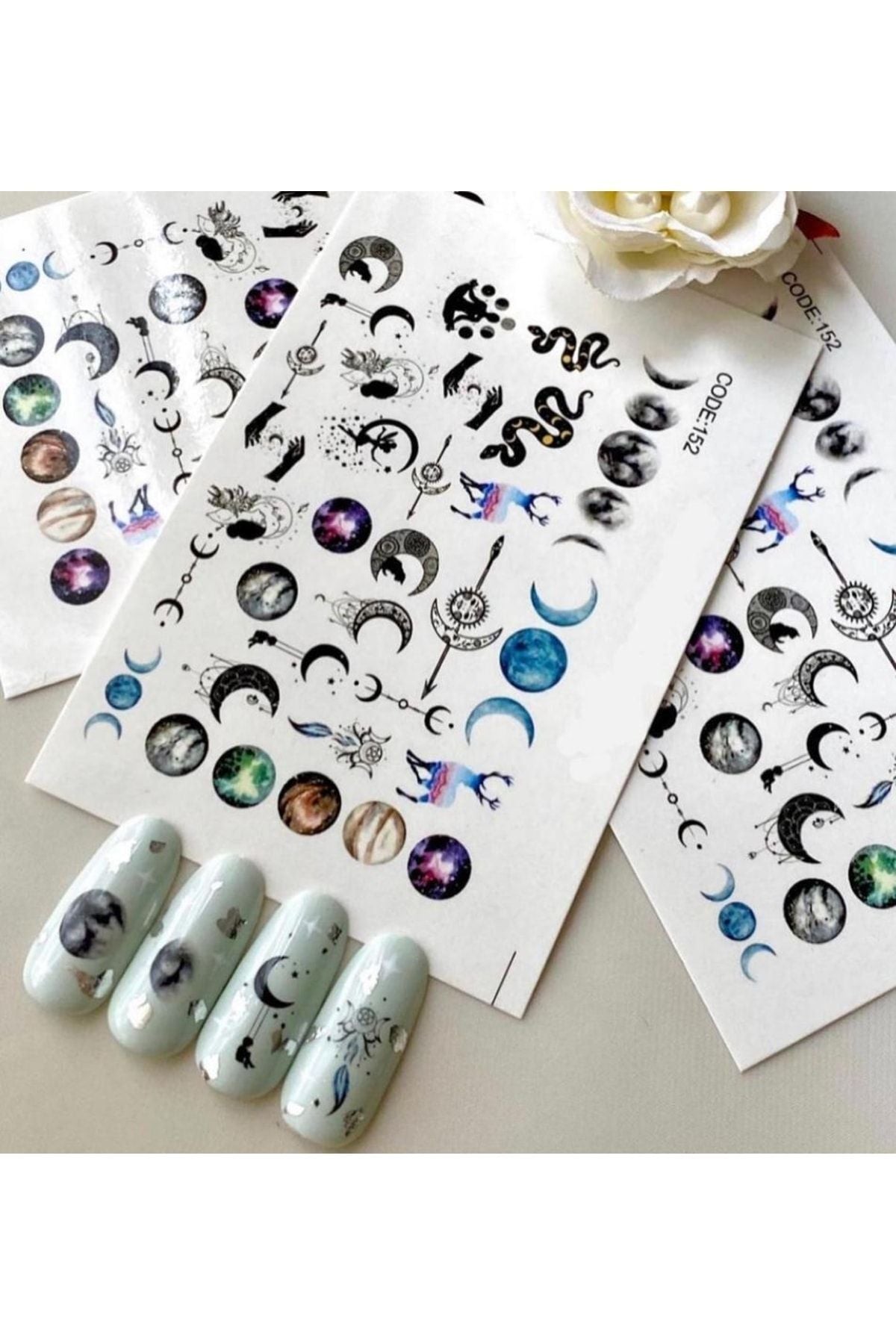 Ay Desenli Desenli Tırnak Dövmesi Tırnak Tattoo Nail Art Tırnak Sticker