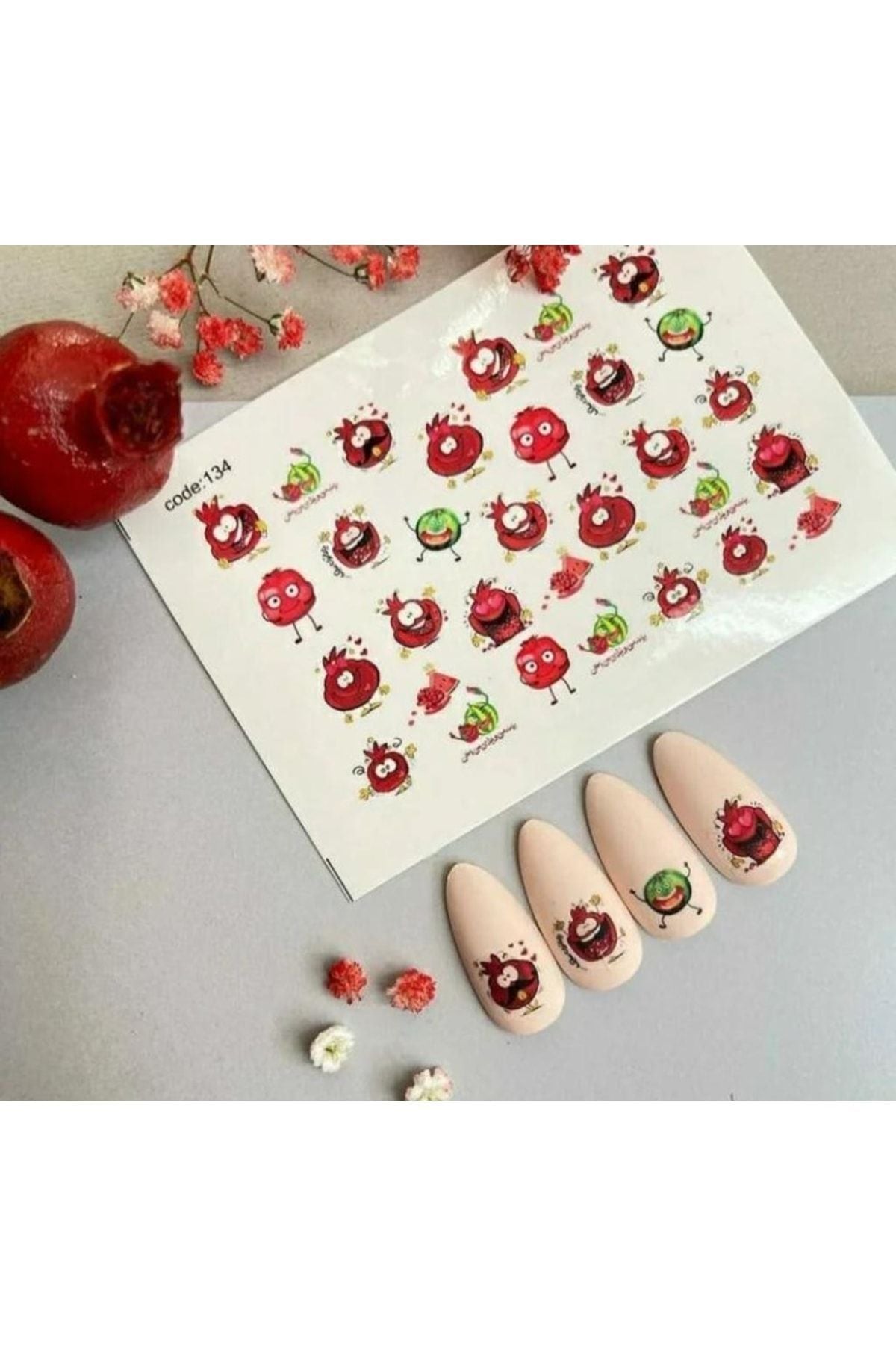 Nar Desenli Tırnak Dövmesi Tırnak Tattoo Nail Art Tırnak Sticker