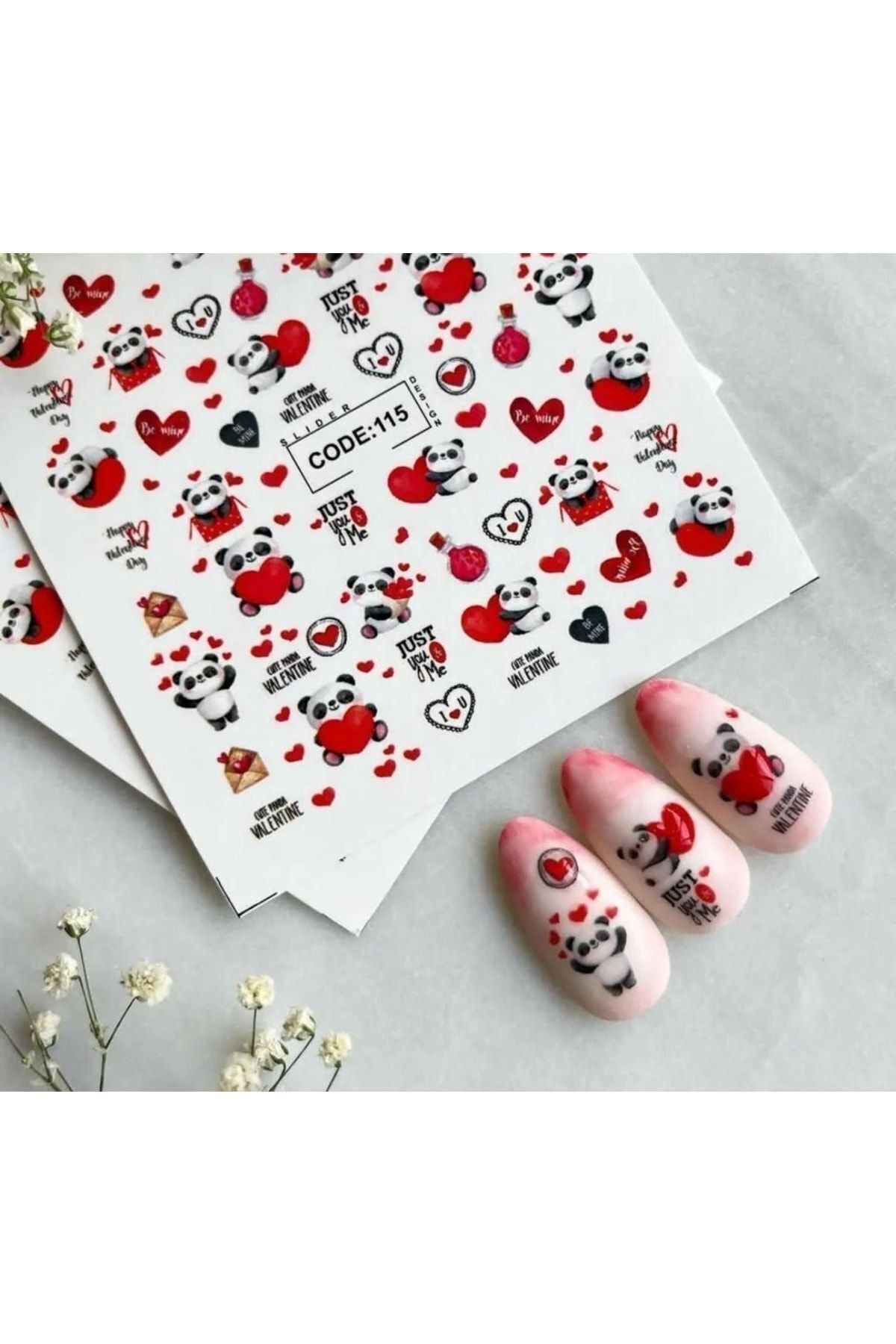 Kalp Panda Aşkdesenli Tırnak Dövmesi Tırnak Tattoo Nail Art Tırnak Sticker