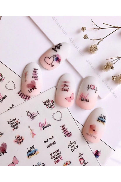 Yazı Desenli Tırnak Dövmesi Tırnak Tattoo Nail Art Tırnak Sticker