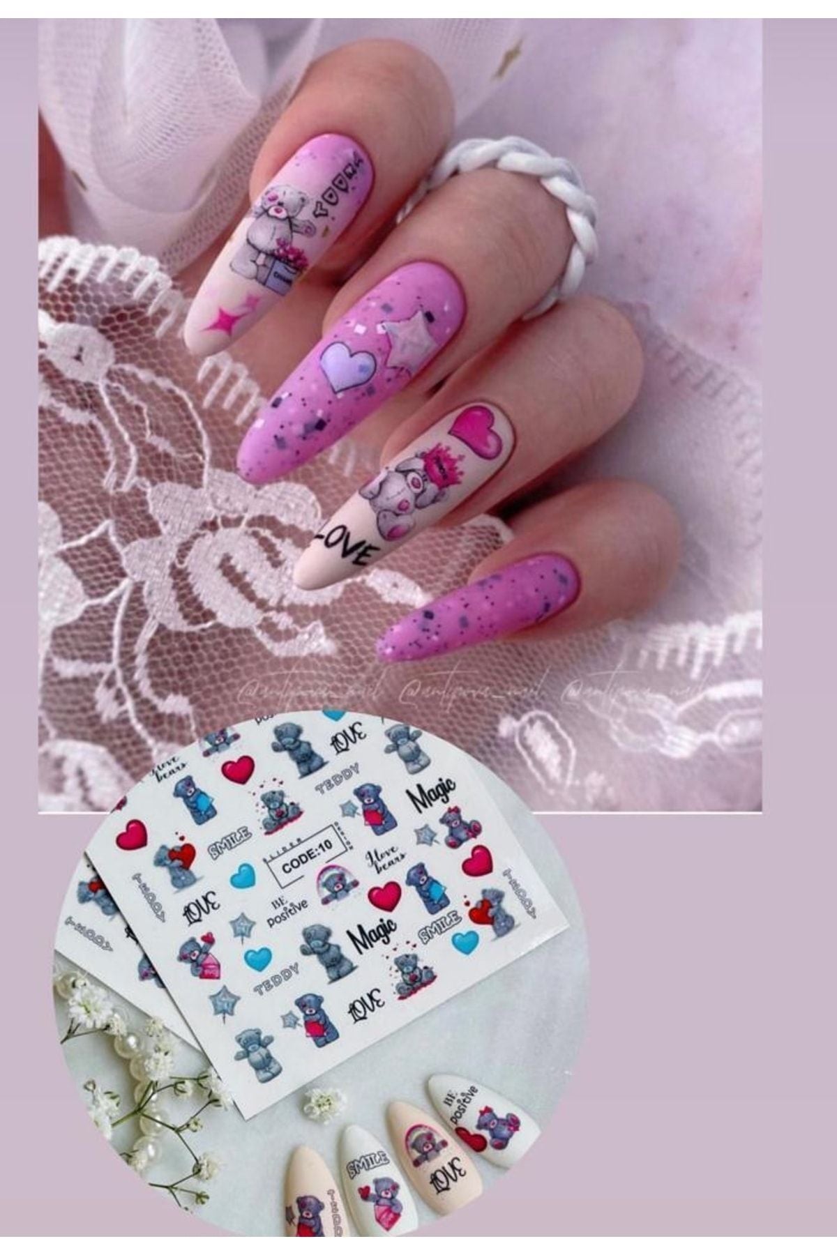 Sevimli Filler Desenli Tırnak Dövmesi Tırnak Tattoo Nail Art Tırnak Sticker