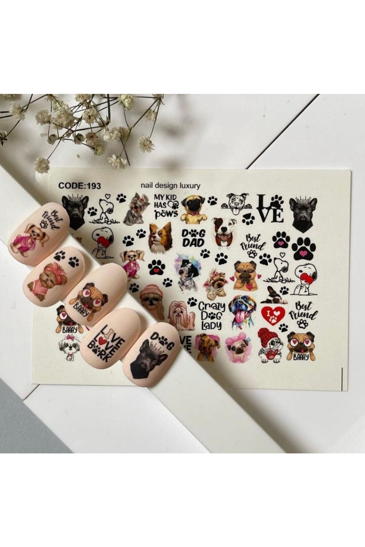 Kopek Desenli Tırnak Dövmesi Tırnak Tattoo Nail Art Tırnak Sticker