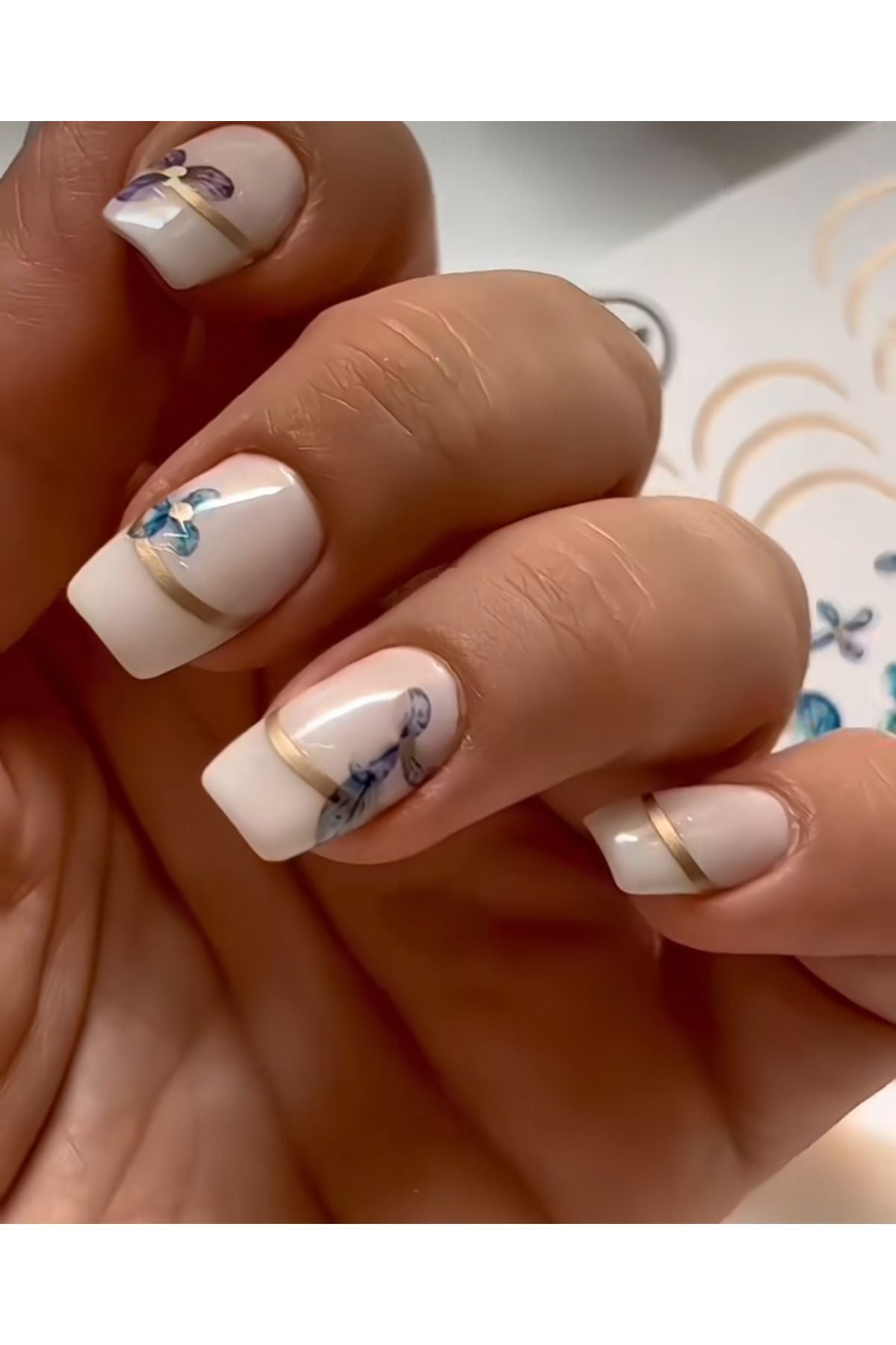 Frenç Mavi gül Desenli Tırnak Dövmesi Tırnak Tattoo Nail Art Tırnak Sticker